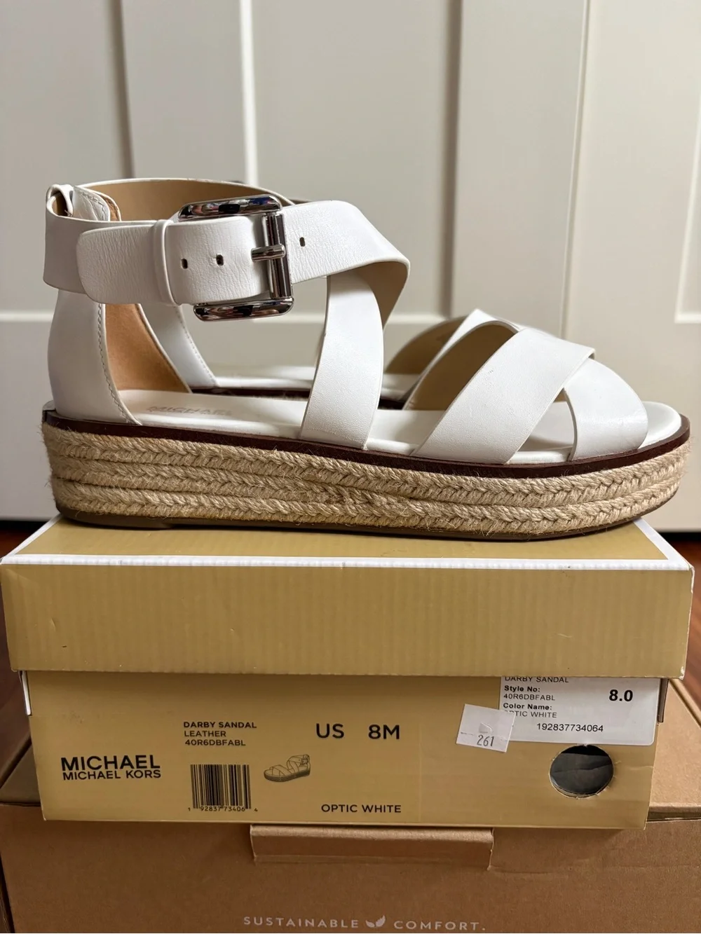 Michael Kors White Leather Espadrille Platform Sandal
